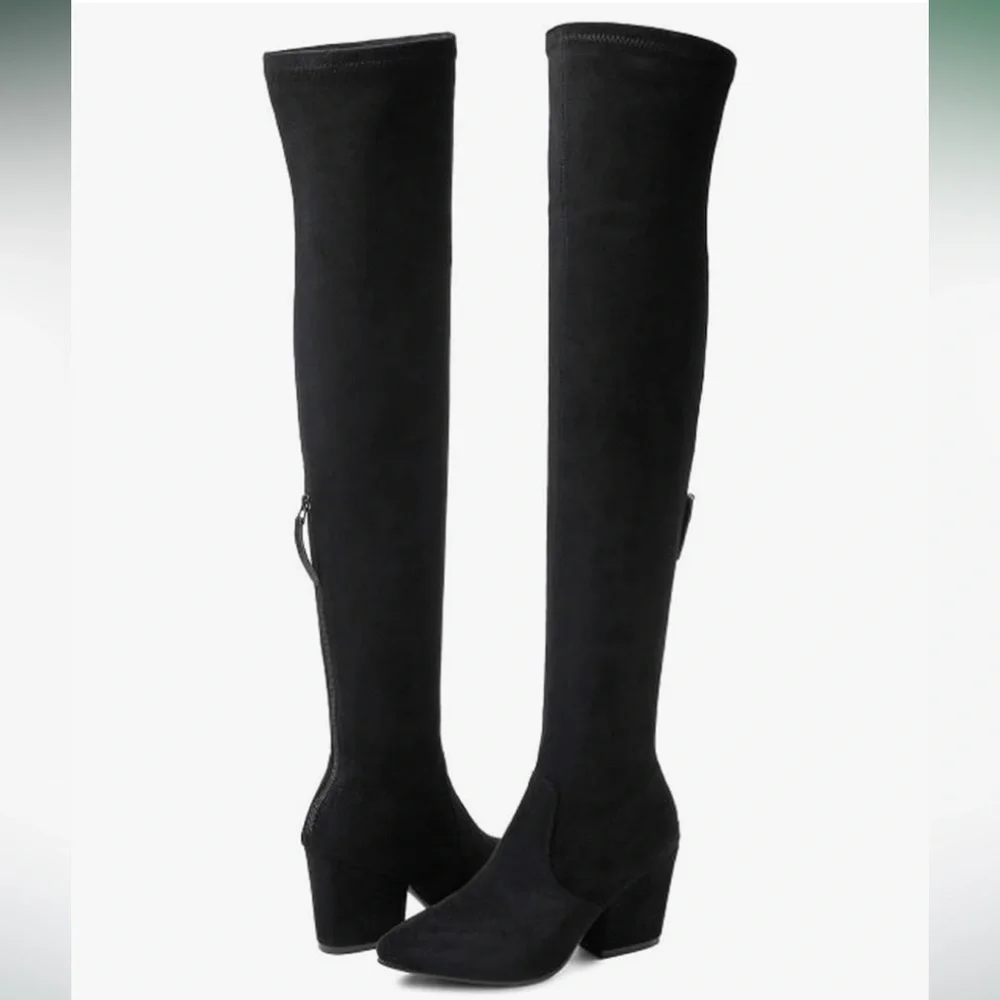 N.N.G Women Over the Knee Boots Thigh High Suede Block Heel in Black Size 9